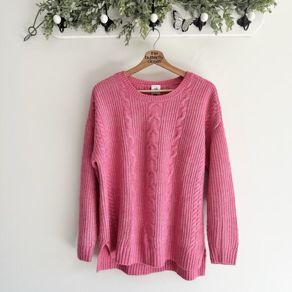 Cabi Elsa Bubblegum Pink Soft Cotton Blend Cable Knit Popover Sweater KD medium - Picture 1 of 4